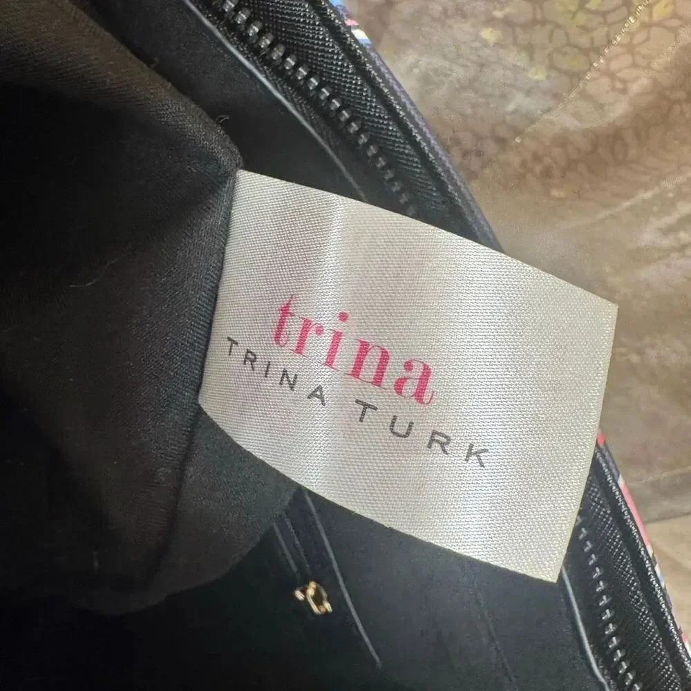 Trina Turk Pink Purple Black Chevron Print Tote Bag Large Purse EUC